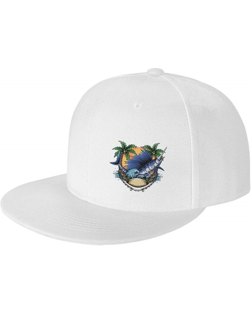 Marlin Fish On The Beach Snapback Hat Baseball Cap for Men Women Hip Hop Style Flat-Brimmed Hats White $13.13 Baseball Caps