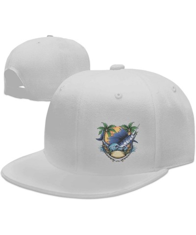 Marlin Fish On The Beach Snapback Hat Baseball Cap for Men Women Hip Hop Style Flat-Brimmed Hats White $13.13 Baseball Caps