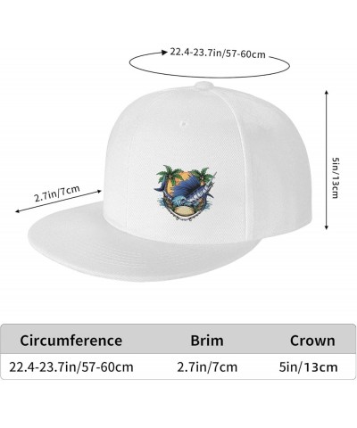 Marlin Fish On The Beach Snapback Hat Baseball Cap for Men Women Hip Hop Style Flat-Brimmed Hats White $13.13 Baseball Caps