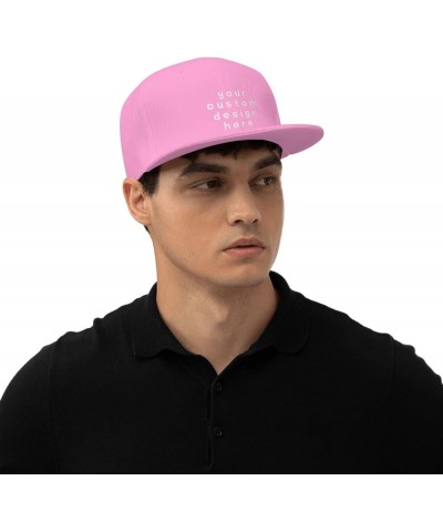 Custom Hats for Men Add Your Name Logo Text Image Here Personalized Flat Bill Hats Pink $7.50 Baseball Caps