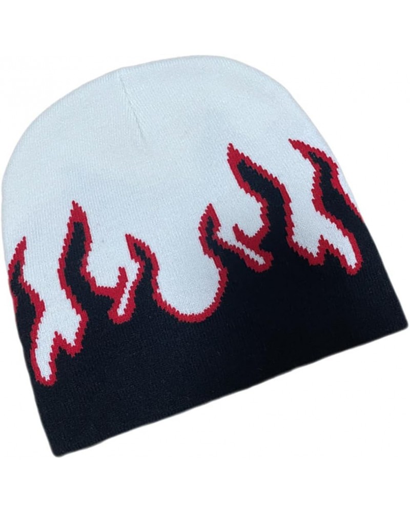 Flame Beanie Fire Knit Ski Hat Punk Skull Cap Flame Skullies White $7.79 Skullies & Beanies