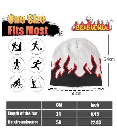 Flame Beanie Fire Knit Ski Hat Punk Skull Cap Flame Skullies White $7.79 Skullies & Beanies