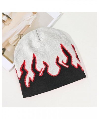 Flame Beanie Fire Knit Ski Hat Punk Skull Cap Flame Skullies White $7.79 Skullies & Beanies