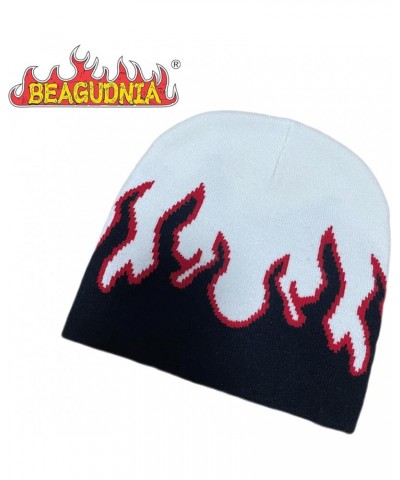 Flame Beanie Fire Knit Ski Hat Punk Skull Cap Flame Skullies White $7.79 Skullies & Beanies