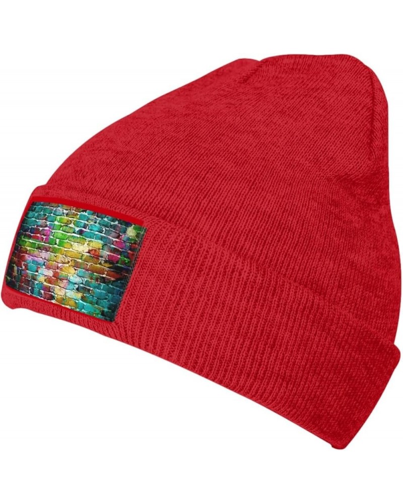 Colorful Brick Wall Print Knitted Hat Daily Soft, Warm Hat,Adult Beanie Hat, Elastic Brimless Cap Doudou Hat Red $12.79 Skull...