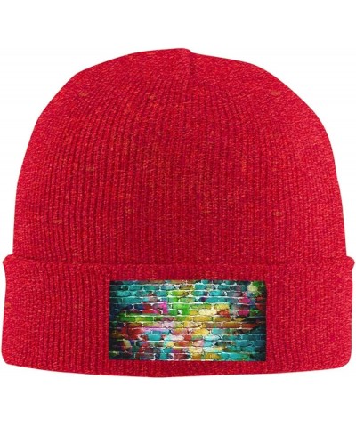 Colorful Brick Wall Print Knitted Hat Daily Soft, Warm Hat,Adult Beanie Hat, Elastic Brimless Cap Doudou Hat Red $12.79 Skull...