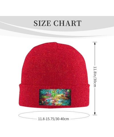 Colorful Brick Wall Print Knitted Hat Daily Soft, Warm Hat,Adult Beanie Hat, Elastic Brimless Cap Doudou Hat Red $12.79 Skull...