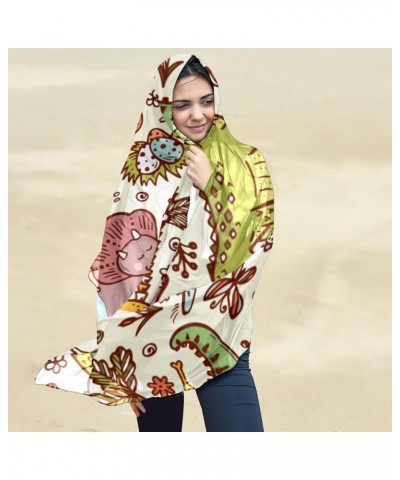 Silk Scarf Long Lightweight Sunscreen Shawl Wrap Scarves for Women Hair Scarves Dinosaur Cute Animal Pattern $10.31 Scarves