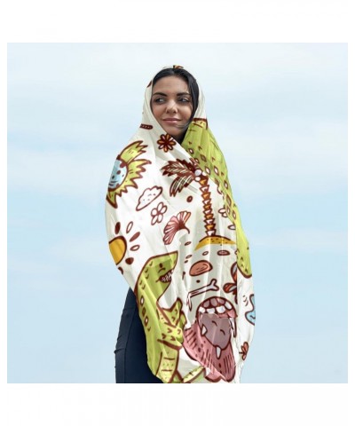 Silk Scarf Long Lightweight Sunscreen Shawl Wrap Scarves for Women Hair Scarves Dinosaur Cute Animal Pattern $10.31 Scarves