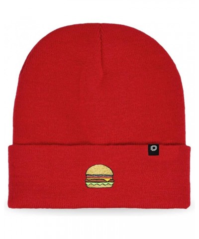 Embroidered Cheeseburger Beanie Cap Cuffed Knit Hat Men Women Red $10.23 Skullies & Beanies