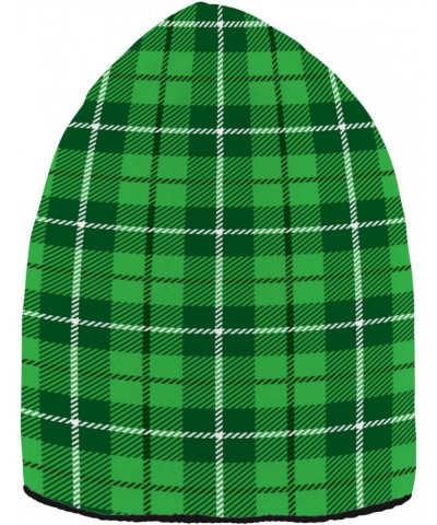 Irish Green Tartan Check Beanie Hat Men Slouchy Skull Cap Warm Knit Women Winter Cuffed Plain Hat $22.23 Skullies & Beanies