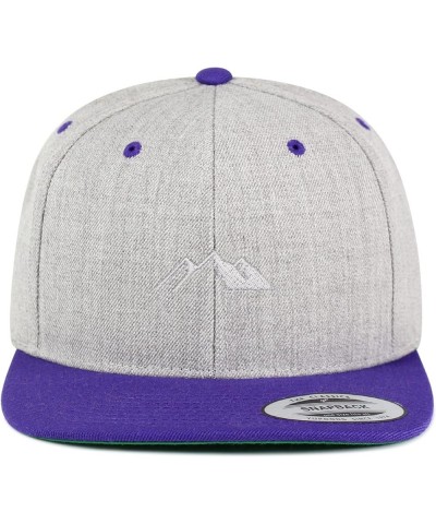 Mountain Embroidered Yupoong Flat Bill 6 Panel Snapback Hat Snowy Light Heather/Purple $11.99 Baseball Caps