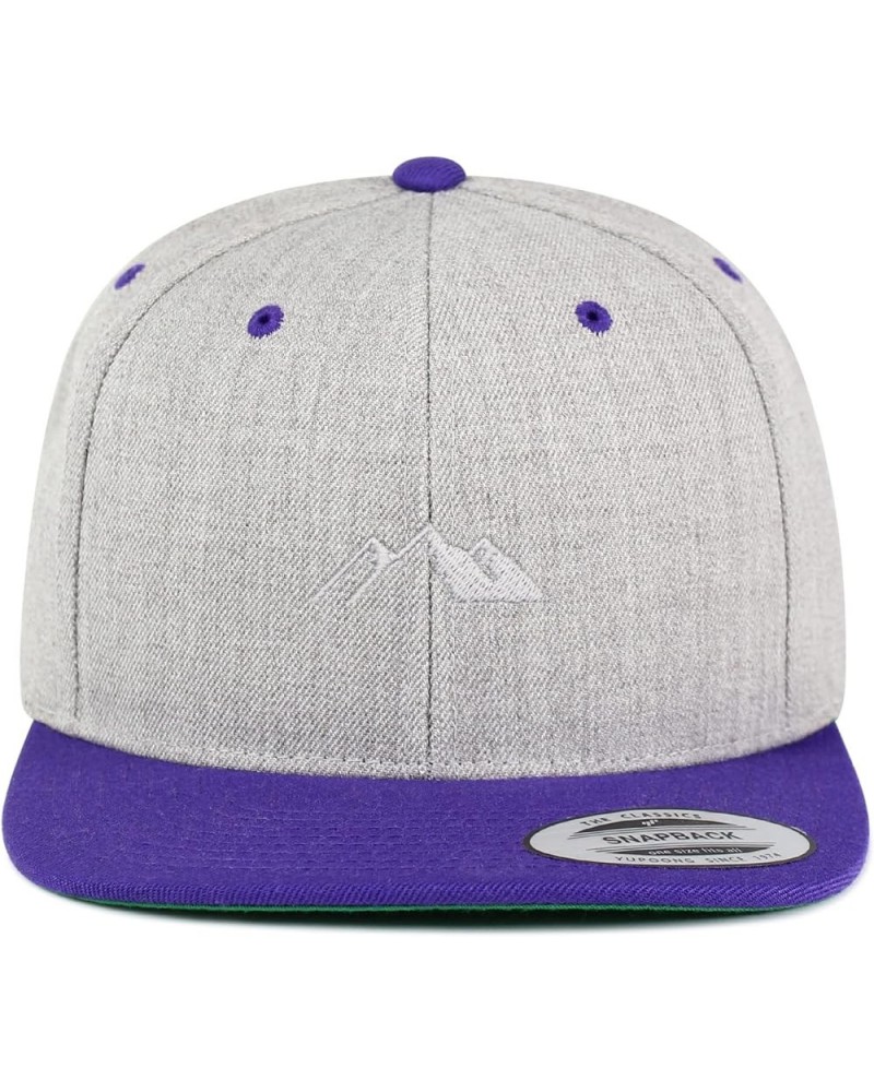 Mountain Embroidered Yupoong Flat Bill 6 Panel Snapback Hat Snowy Light Heather/Purple $11.99 Baseball Caps