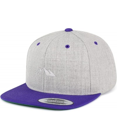 Mountain Embroidered Yupoong Flat Bill 6 Panel Snapback Hat Snowy Light Heather/Purple $11.99 Baseball Caps