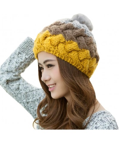 KM Women Winter Lovely Hairball Warm Hat Knitted Hat Gray $19.27 Skullies & Beanies