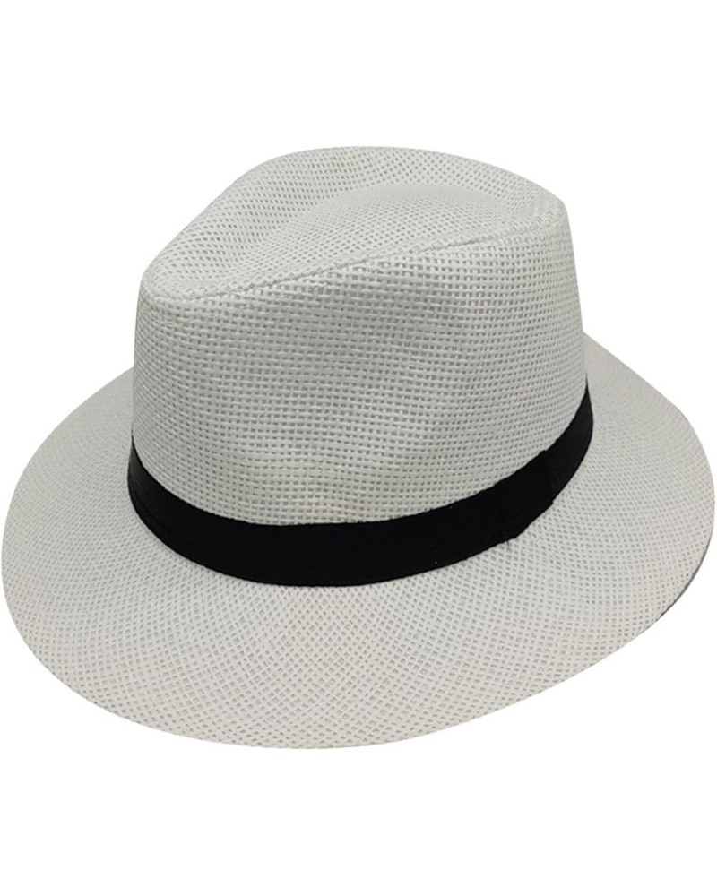 Cowboy Headwear Accessories for Women Unisex Fashion Solid British Sun Hat Wide Brim Straw Hat Adult Jazz Straw White $8.75 R...