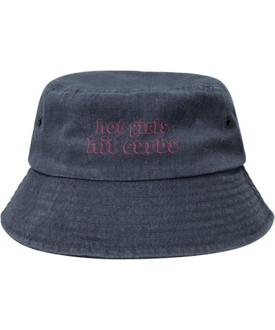 Hot Girls Hit Curbs Washed Denim Bucket Hat Washed Denim Fishing Cap Cotton Vintage Foldable Sunhat Navy Blue $9.63 Bucket Hats