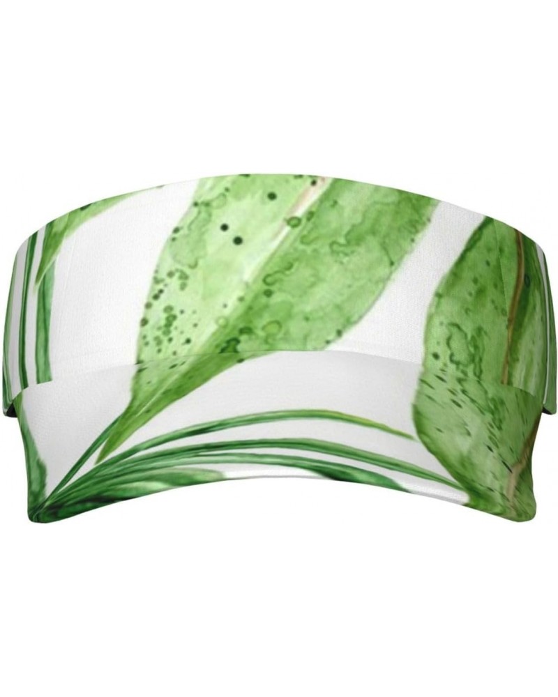 Watercolor Palm Leaves Sun Visor Hats Adjustable Empty Top Baseball Cap Sport Ball Caps for Women Men Black $8.99 Visors