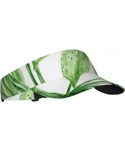 Watercolor Palm Leaves Sun Visor Hats Adjustable Empty Top Baseball Cap Sport Ball Caps for Women Men Black $8.99 Visors