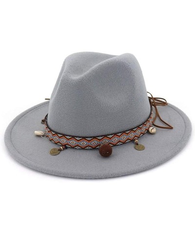 Unisex Vintage Fedora Elegant Royal Felt Hat Wide Brim, Fashionable Ribbon Jazz Gray One Size $14.35 Fedoras