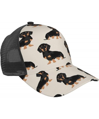 Dusky Rose Print Baseball Cap, Curved Brim Mesh Baseball Cap, Adjustable Baseball Mesh Cap Dachshund Dog $15.38 Baseball Caps