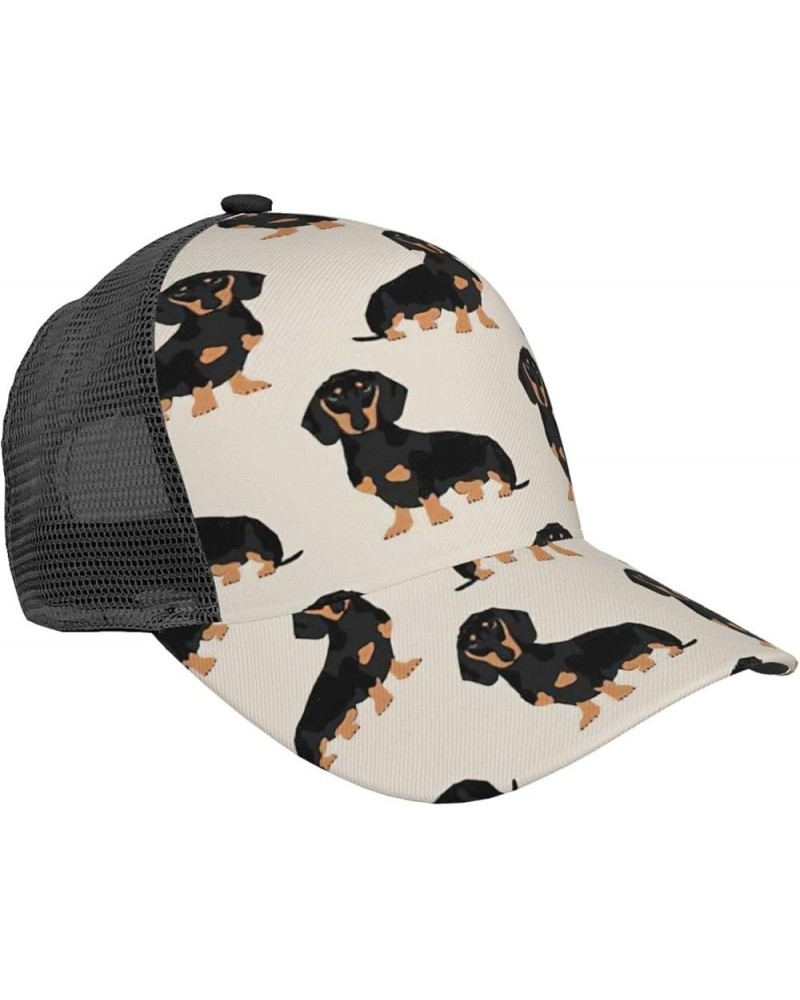 Dusky Rose Print Baseball Cap, Curved Brim Mesh Baseball Cap, Adjustable Baseball Mesh Cap Dachshund Dog $15.38 Baseball Caps