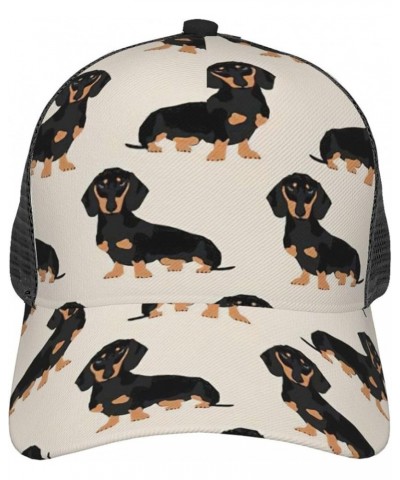 Dusky Rose Print Baseball Cap, Curved Brim Mesh Baseball Cap, Adjustable Baseball Mesh Cap Dachshund Dog $15.38 Baseball Caps