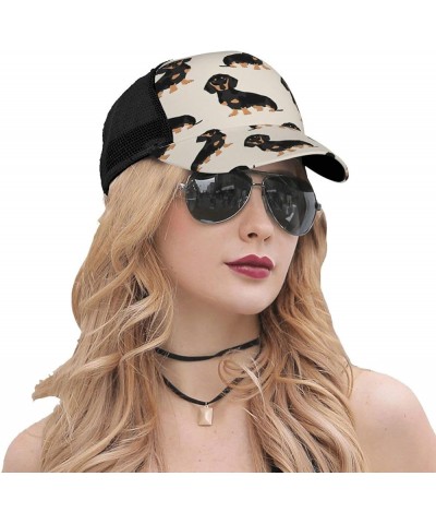 Dusky Rose Print Baseball Cap, Curved Brim Mesh Baseball Cap, Adjustable Baseball Mesh Cap Dachshund Dog $15.38 Baseball Caps