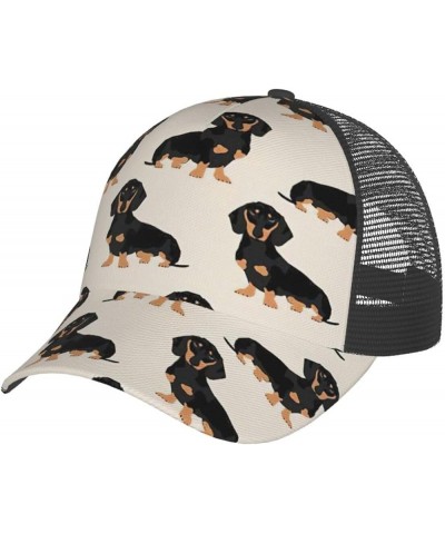 Dusky Rose Print Baseball Cap, Curved Brim Mesh Baseball Cap, Adjustable Baseball Mesh Cap Dachshund Dog $15.38 Baseball Caps