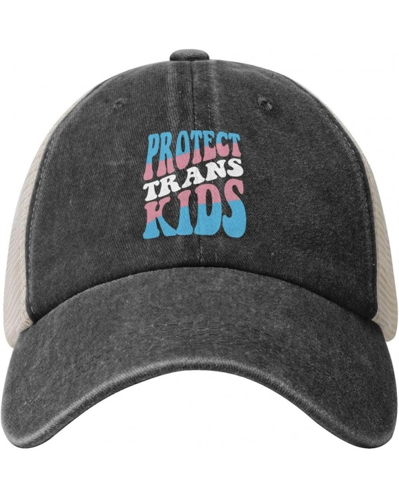 Protect Trans Kids Transgender Cowboy Hat Vintage Mesh Baseball Cap Women Trucker Hat Men Dad Hat Snapback Hat Black Black $8...