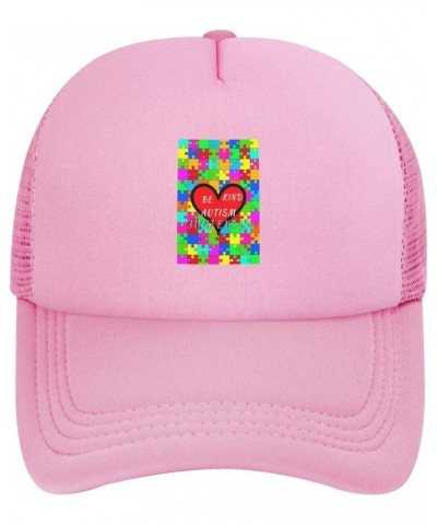 Be Kind Autism Awareness Puzzle Pieces Love Heart Baseball Cap Men Women Solid Mesh Pink $7.53 Baseball Caps