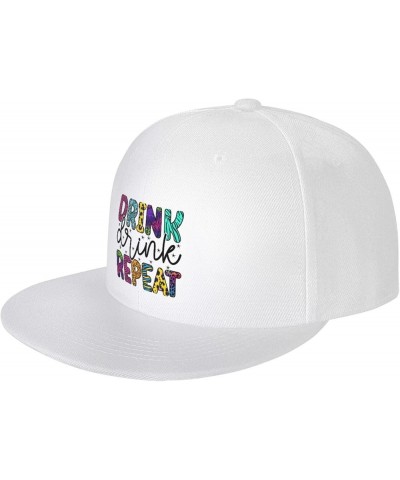 Drink Drink Repeat Snapback Hats for Men Baseball Cap Trucker Hat Flat Brim Hats White $11.66 Baseball Caps