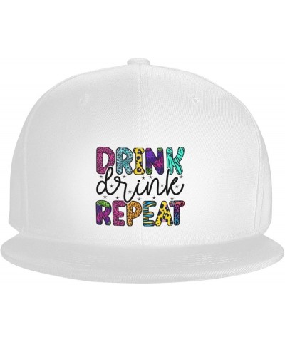 Drink Drink Repeat Snapback Hats for Men Baseball Cap Trucker Hat Flat Brim Hats White $11.66 Baseball Caps