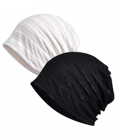 Women's Baggy Slouchy Chemo Sleep Beanie Hat Skull Cap 2 Pack White & Black $9.35 Skullies & Beanies