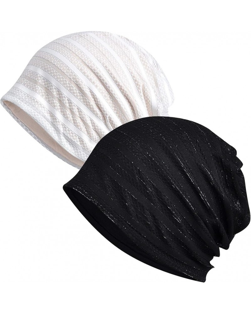 Women's Baggy Slouchy Chemo Sleep Beanie Hat Skull Cap 2 Pack White & Black $9.35 Skullies & Beanies