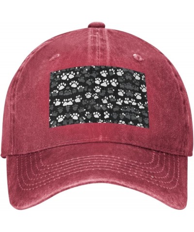 Black and White Paw Print Print Baseball Hat,Personalized Baseball Cap,Sun Hats, Trucker Cap Dad Hat Gift Men Women Red $11.5...