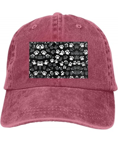 Black and White Paw Print Print Baseball Hat,Personalized Baseball Cap,Sun Hats, Trucker Cap Dad Hat Gift Men Women Red $11.5...