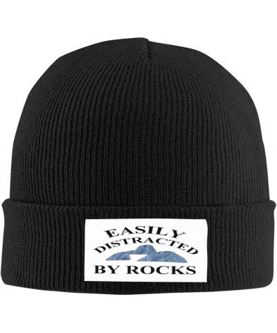 Easily Distracted by Rocks Hat for Men Women Warm Winter Hats Funny Beanie Fashion Cap Black $9.89 Skullies & Beanies