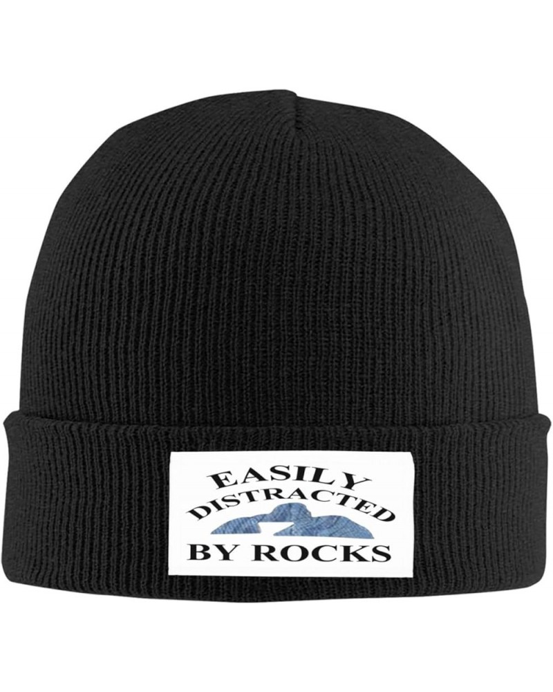 Easily Distracted by Rocks Hat for Men Women Warm Winter Hats Funny Beanie Fashion Cap Black $9.89 Skullies & Beanies