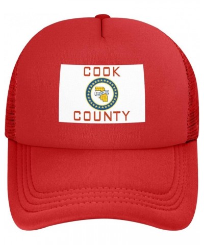 Flag of Cook County, Illinois (1961-2022) Baseball Cap for Men Women Trucker Hat Mesh Back Caps Dad Hat Red $12.92 Baseball Caps