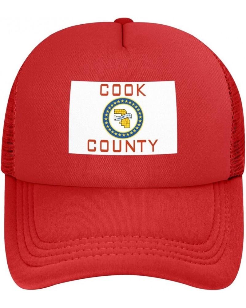 Flag of Cook County, Illinois (1961-2022) Baseball Cap for Men Women Trucker Hat Mesh Back Caps Dad Hat Red $12.92 Baseball Caps