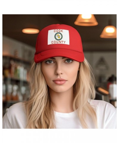 Flag of Cook County, Illinois (1961-2022) Baseball Cap for Men Women Trucker Hat Mesh Back Caps Dad Hat Red $12.92 Baseball Caps