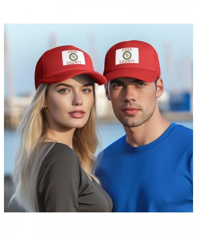 Flag of Cook County, Illinois (1961-2022) Baseball Cap for Men Women Trucker Hat Mesh Back Caps Dad Hat Red $12.92 Baseball Caps