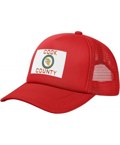 Flag of Cook County, Illinois (1961-2022) Baseball Cap for Men Women Trucker Hat Mesh Back Caps Dad Hat Red $12.92 Baseball Caps