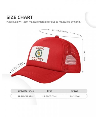 Flag of Cook County, Illinois (1961-2022) Baseball Cap for Men Women Trucker Hat Mesh Back Caps Dad Hat Red $12.92 Baseball Caps