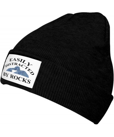 Easily Distracted by Rocks Hat for Men Women Warm Winter Hats Funny Beanie Fashion Cap Black $9.89 Skullies & Beanies