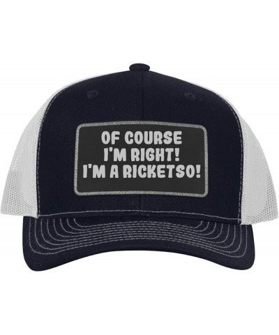 of Course I'm Right! I'm A Ricketso! - Leather Black Patch Engraved Trucker Hat Navy/white $17.18 Baseball Caps