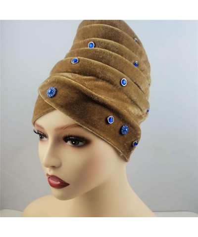 Fashion Style African Women Solid Color Tie African Caps African Hats One Size Khaki $21.15 Skullies & Beanies