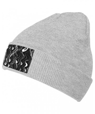 Black White Snake Skin Pattern Warm Knitted Hat, Neutral, Fashionable, Soft, Lightweight, Printed Fisherman Hat. $13.17 Skull...