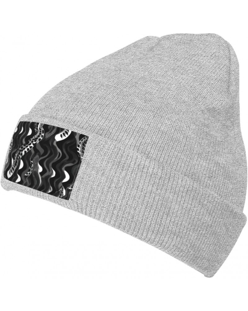 Black White Snake Skin Pattern Warm Knitted Hat, Neutral, Fashionable, Soft, Lightweight, Printed Fisherman Hat. $13.17 Skull...